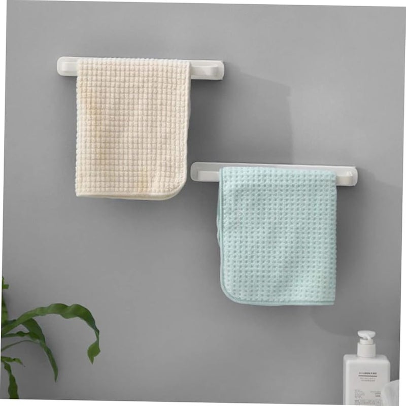 2Pcs White Self Adhesive Wall Mounted Sliding Towel Rack Holder For Bathroom Kitchen - Image 3